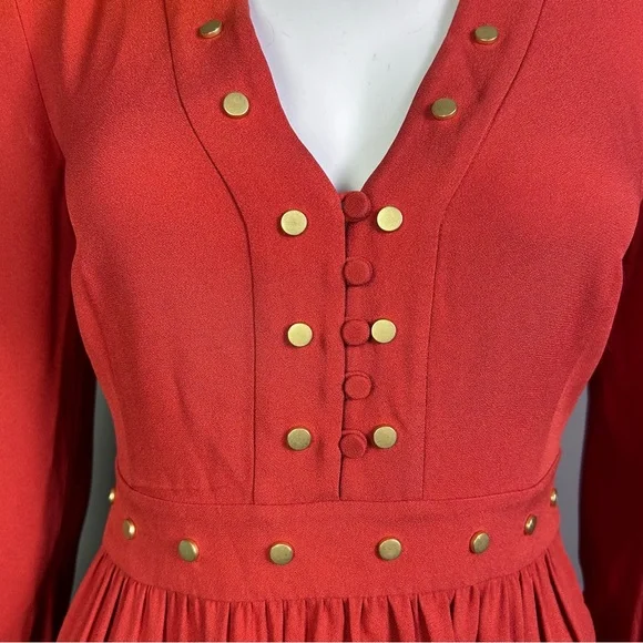 Rachel Zoe dress size 4 long sleeve studded autumn burnt orange feminine puff